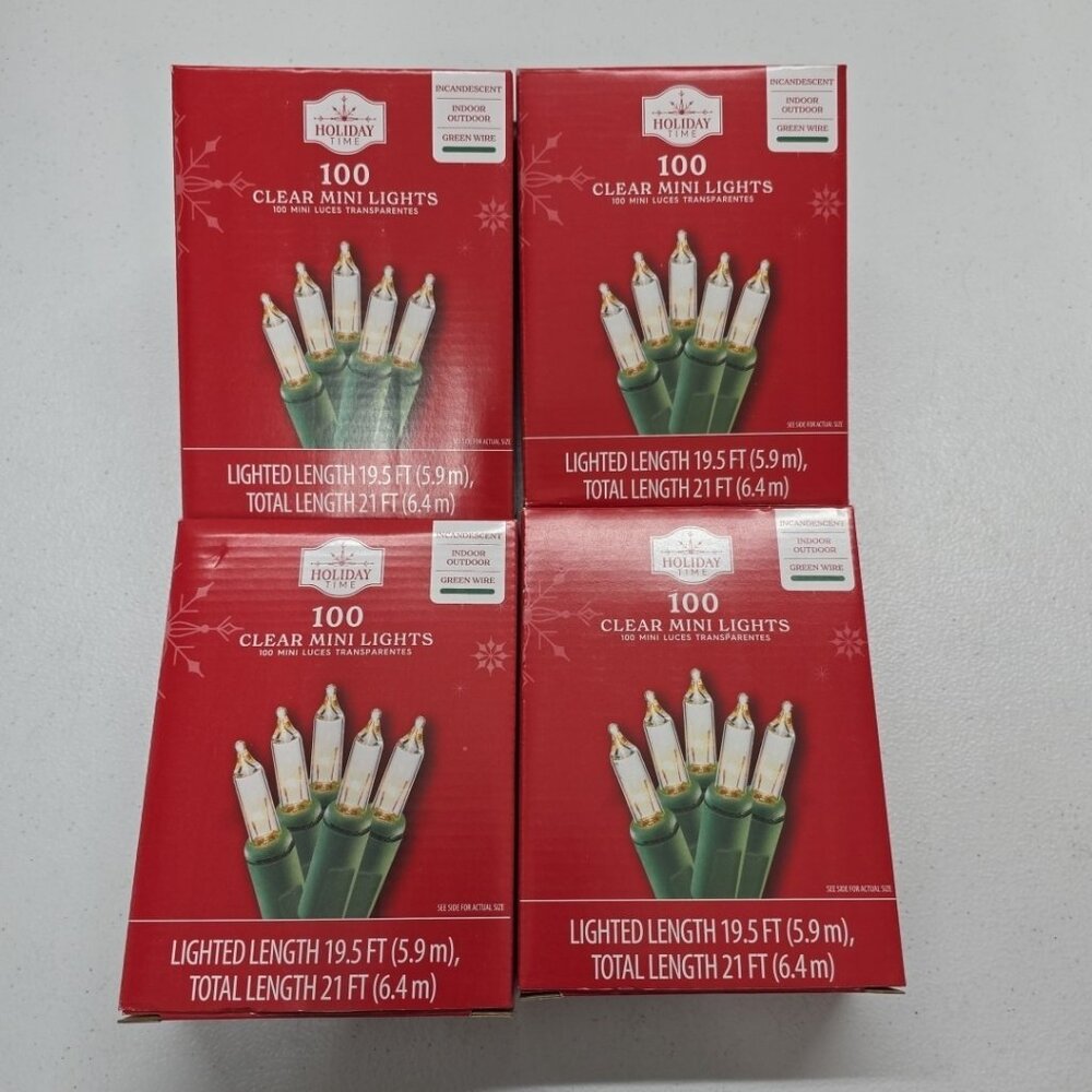 Holiday Time 100 Clear Mini Lights In/Outdoor 21 Ft Green Cord Wedding Party NIB
